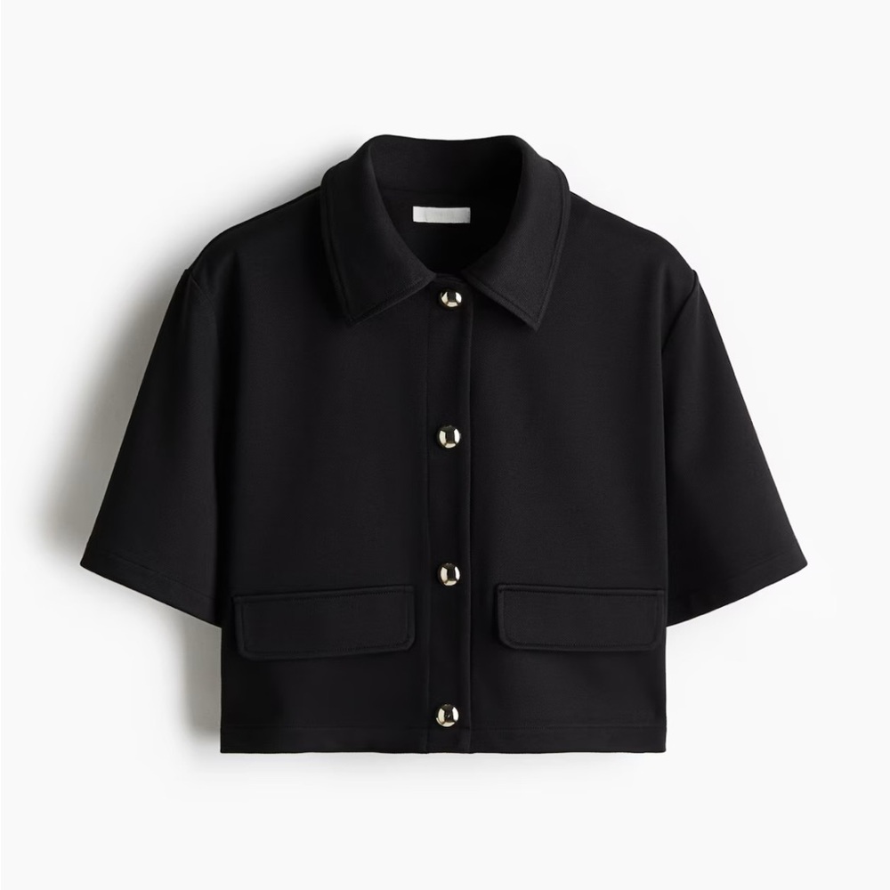 H&M Black Button-Up Crop Top